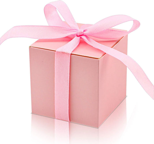 70 Pack Favor Boxes 2x2x2 inch Candy Boxes Pink Gift Boxes with Ribbons for Wedding Baby Shower Decorations Birthday Party Supplies