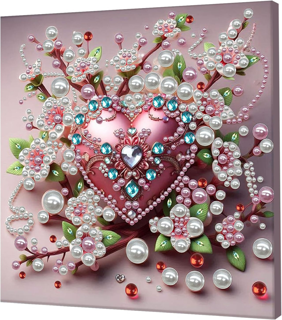 Pink Heart Love Pearl Art Painting with Frame, 30x30cm Sparkling DIY Big Gem Art Kit for Beginners, Textured Wall Decor for Living Room, Bedroom Women's Mindful Gift