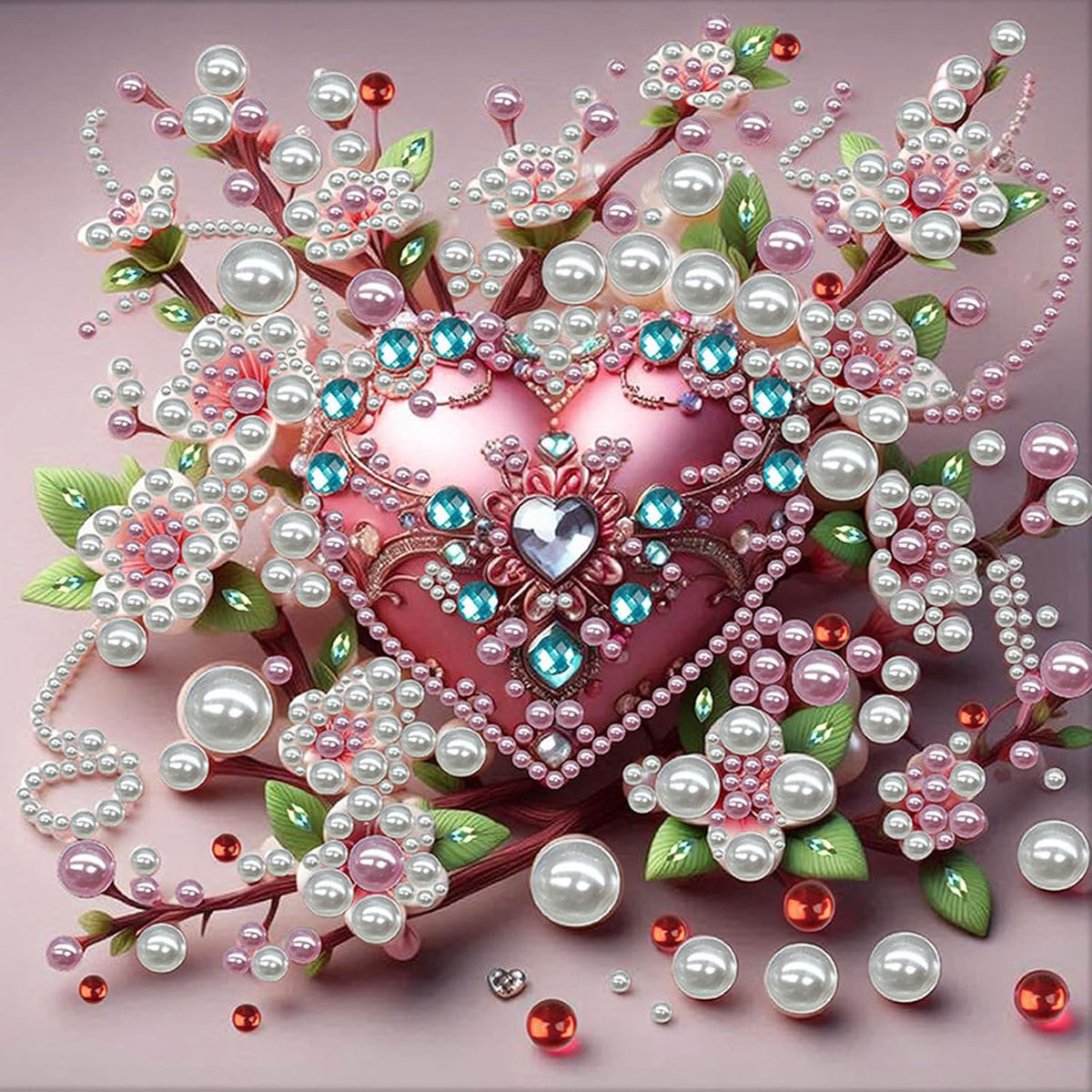 Pink Heart Love Pearl Art Painting with Frame, 30x30cm Sparkling DIY Big Gem Art Kit for Beginners, Textured Wall Decor for Living Room, Bedroom Women's Mindful Gift