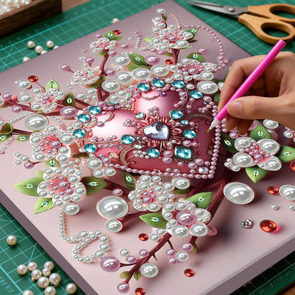 Pink Heart Love Pearl Art Painting with Frame, 30x30cm Sparkling DIY Big Gem Art Kit for Beginners, Textured Wall Decor for Living Room, Bedroom Women's Mindful Gift