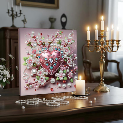 Pink Heart Love Pearl Art Painting with Frame, 30x30cm Sparkling DIY Big Gem Art Kit for Beginners, Textured Wall Decor for Living Room, Bedroom Women's Mindful Gift