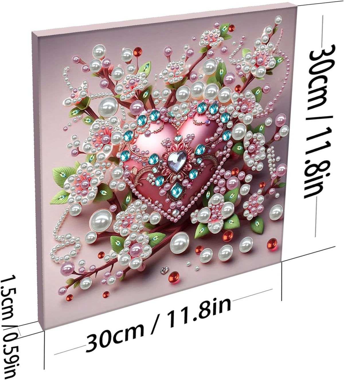 Pink Heart Love Pearl Art Painting with Frame, 30x30cm Sparkling DIY Big Gem Art Kit for Beginners, Textured Wall Decor for Living Room, Bedroom Women's Mindful Gift