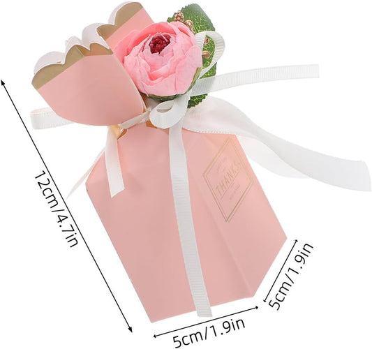 BESTonZON 12pcs Pink Floral Candy Boxes with Ribbon Shower and Wedding Party Favor Packaging Decorative Treat Boxes for Birthday and Anniversary Celebrations