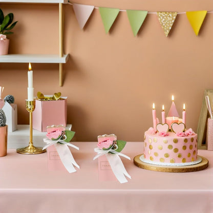 BESTonZON 12pcs Pink Floral Candy Boxes with Ribbon Shower and Wedding Party Favor Packaging Decorative Treat Boxes for Birthday and Anniversary Celebrations