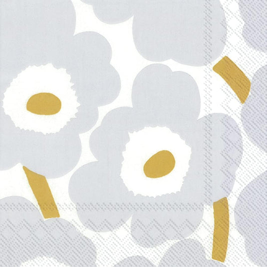 IHR Ideal Home Range Party Napkins Marimekko Disposable 3-Ply Paper Lunch Napkin Pack, 6.5" x 6.5", Unikko White/Silver, 20-Count