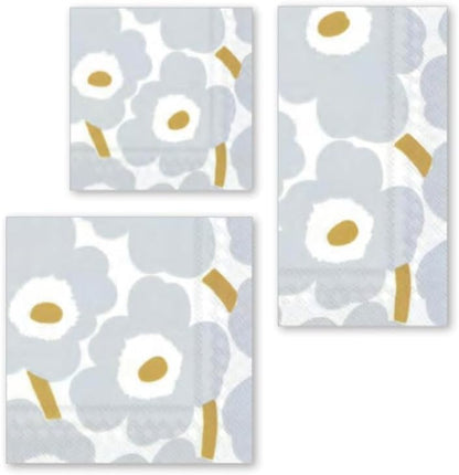 IHR Ideal Home Range Party Napkins Marimekko Disposable 3-Ply Paper Lunch Napkin Pack, 6.5" x 6.5", Unikko White/Silver, 20-Count