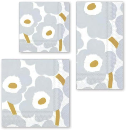 IHR Ideal Home Range Party Napkins Marimekko Disposable 3-Ply Paper Lunch Napkin Pack, 6.5" x 6.5", Unikko White/Silver, 20-Count