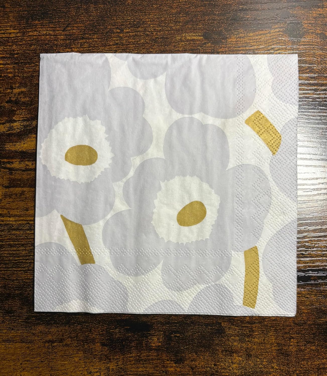 IHR Ideal Home Range Party Napkins Marimekko Disposable 3-Ply Paper Lunch Napkin Pack, 6.5" x 6.5", Unikko White/Silver, 20-Count