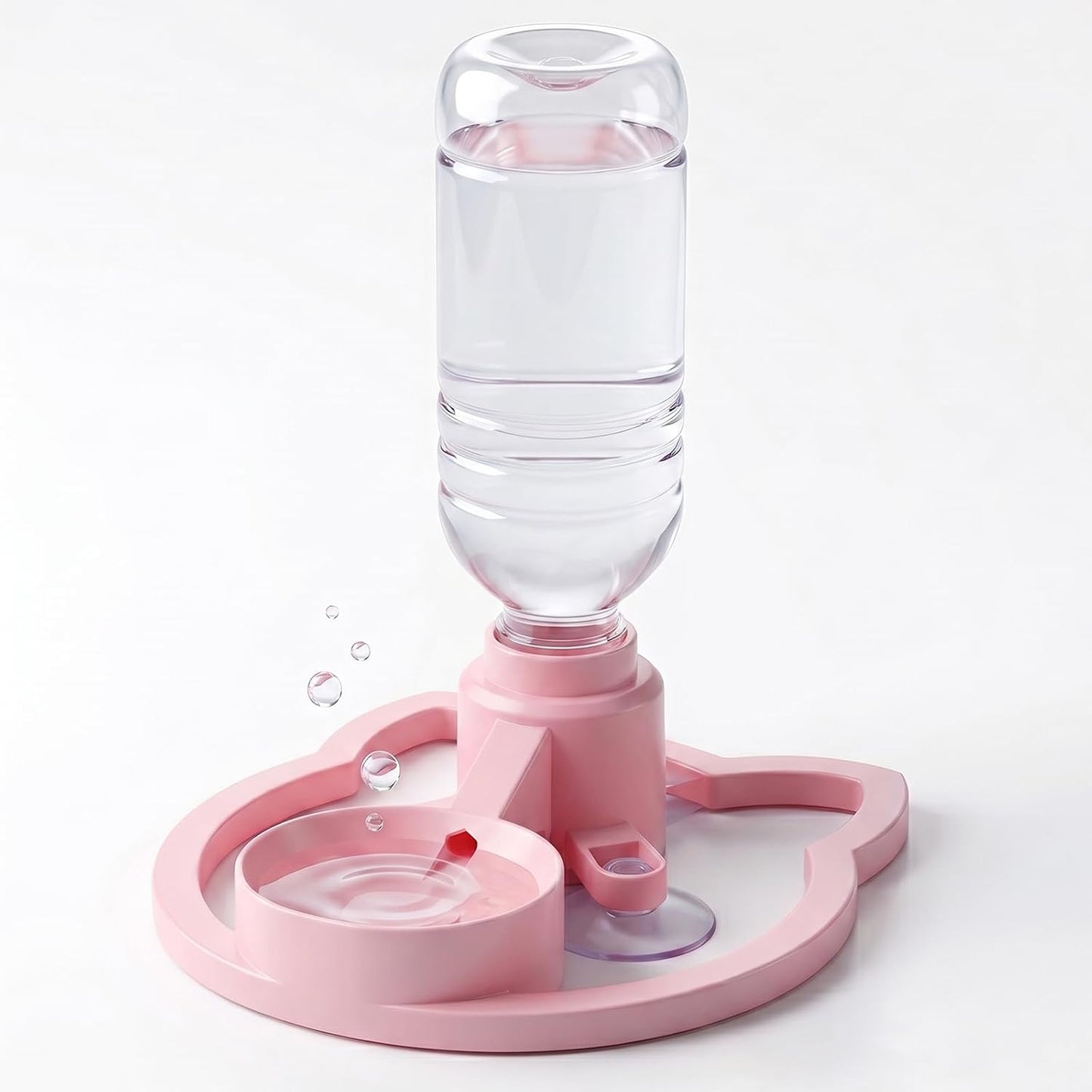 Cat Water Fountain Stand, Anti-Tipping Suction Base PetFeeder, Automatic Gravity-Fed Refill, Fits 3cm Neck Bottles, PortableKitten Waterer Station for Messy Pets, Indoor Outdoor Balcony (pink)