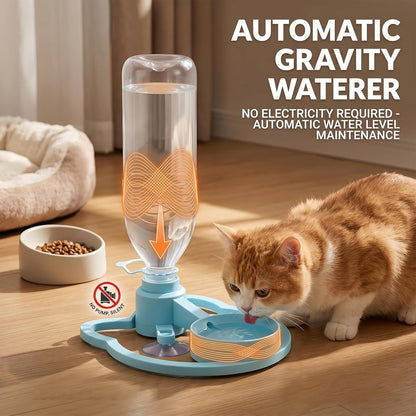 Cat Water Fountain Stand, Anti-Tipping Suction Base PetFeeder, Automatic Gravity-Fed Refill, Fits 3cm Neck Bottles, PortableKitten Waterer Station for Messy Pets, Indoor Outdoor Balcony (pink)
