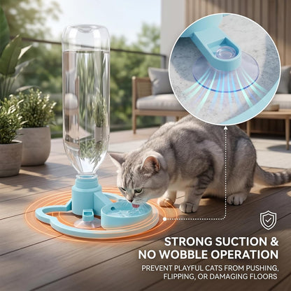 Cat Water Fountain Stand, Anti-Tipping Suction Base PetFeeder, Automatic Gravity-Fed Refill, Fits 3cm Neck Bottles, PortableKitten Waterer Station for Messy Pets, Indoor Outdoor Balcony (pink)