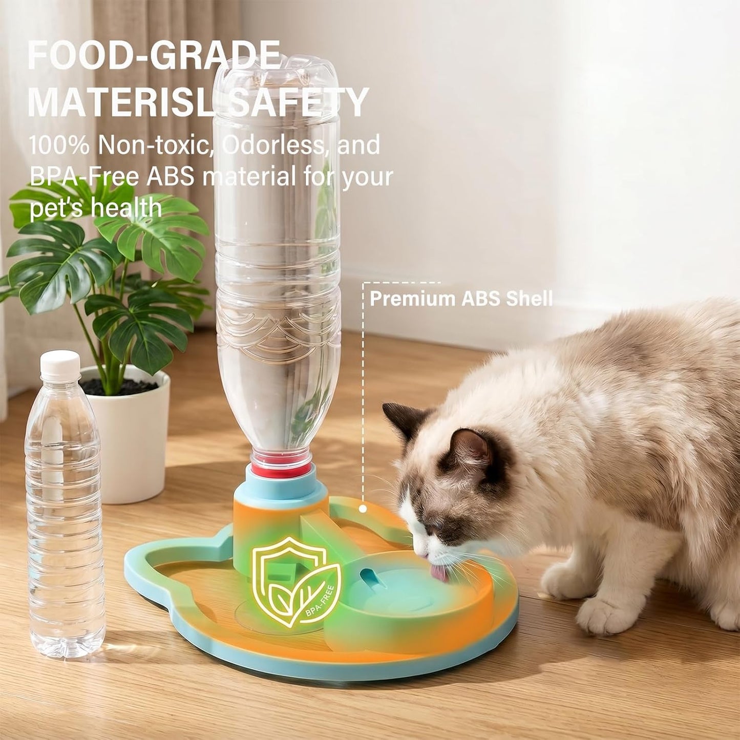 Cat Water Fountain Stand, Anti-Tipping Suction Base PetFeeder, Automatic Gravity-Fed Refill, Fits 3cm Neck Bottles, PortableKitten Waterer Station for Messy Pets, Indoor Outdoor Balcony (pink)