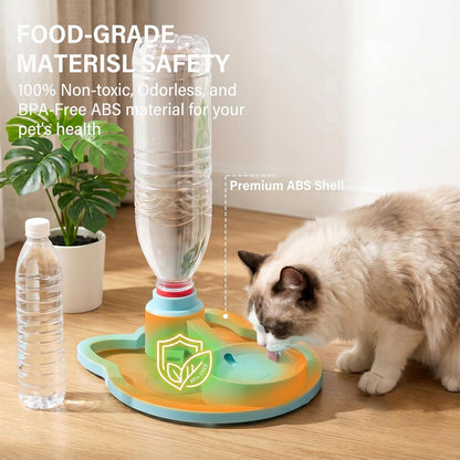 Cat Water Fountain Stand, Anti-Tipping Suction Base PetFeeder, Automatic Gravity-Fed Refill, Fits 3cm Neck Bottles, PortableKitten Waterer Station for Messy Pets, Indoor Outdoor Balcony (pink)
