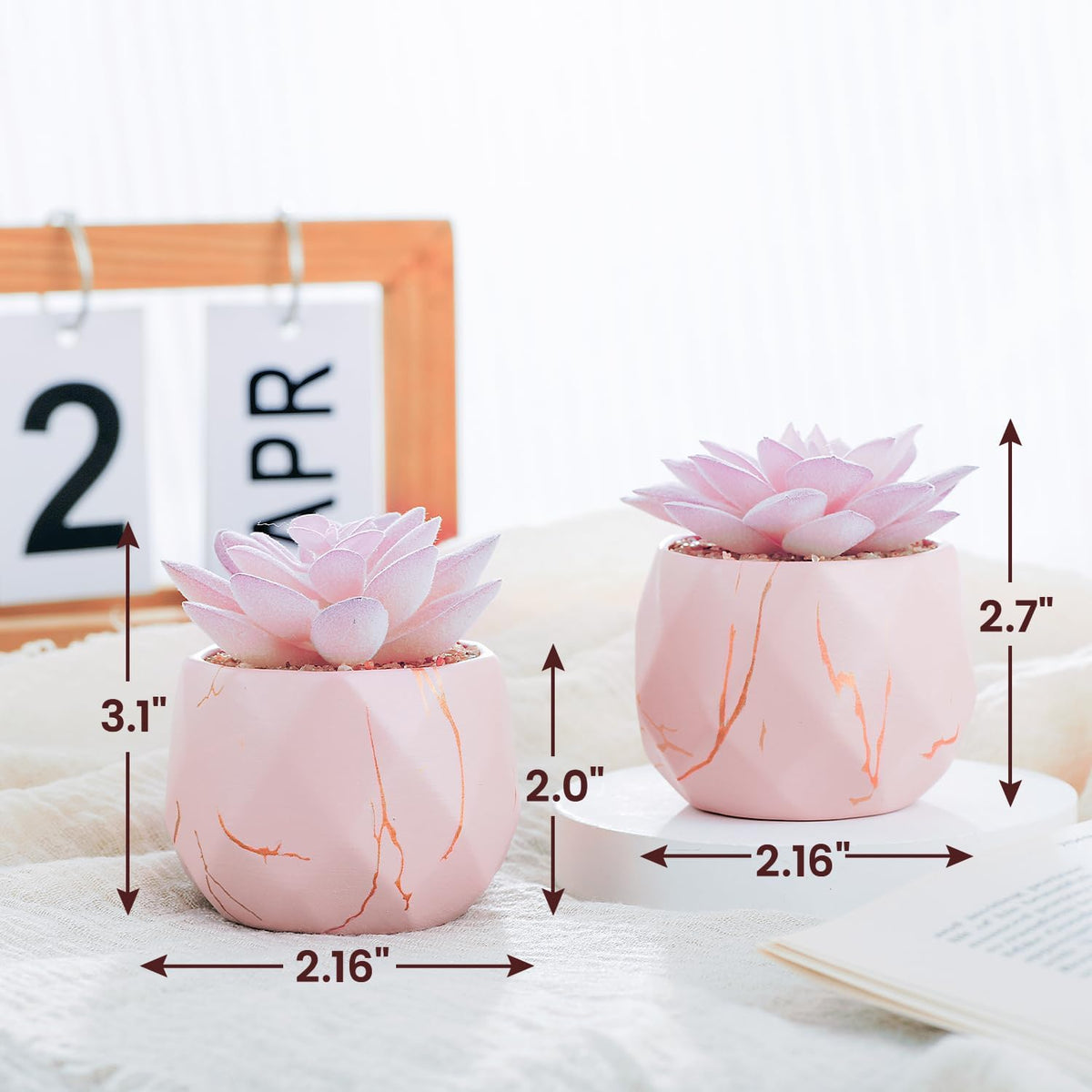 Artificial Succulent Plants in 2 Pink Ceramic Pots, Cute Fake Plants for Vanity Decor,Office, Desk, Bathroom, Kitchen,Bedroom, Shelves Decor for Women,Girls Gift