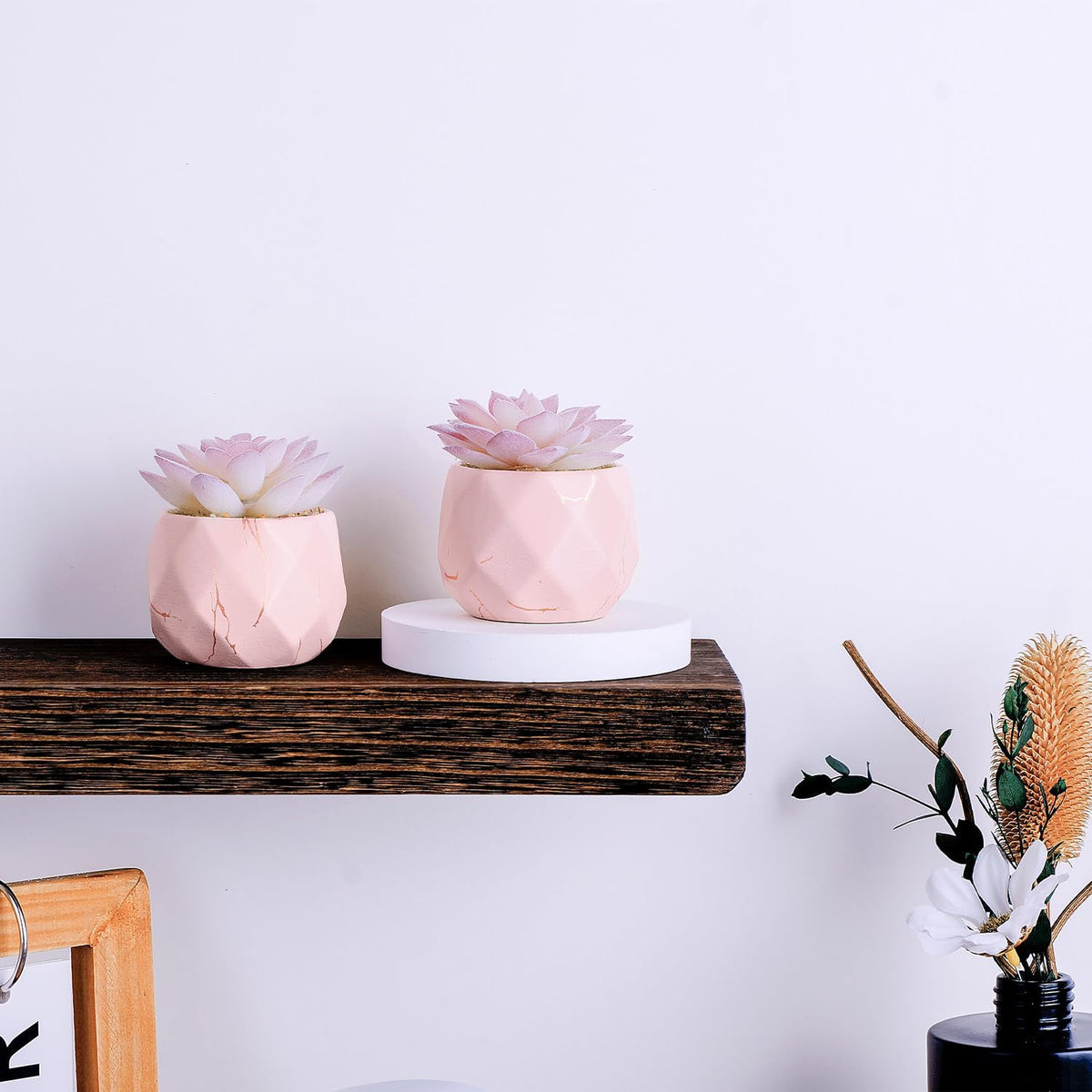 Artificial Succulent Plants in 2 Pink Ceramic Pots, Cute Fake Plants for Vanity Decor,Office, Desk, Bathroom, Kitchen,Bedroom, Shelves Decor for Women,Girls Gift