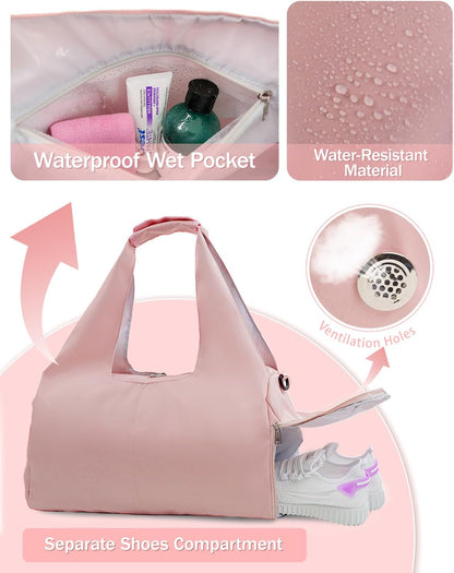 Gym Bag for Women with Shoe and Wet Compartments, Yoga Mat Holder