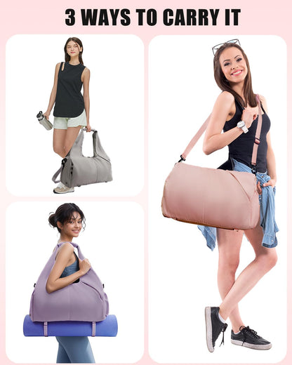 Gym Bag for Women with Shoe and Wet Compartments, Yoga Mat Holder