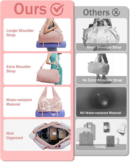 Gym Bag for Women with Shoe and Wet Compartments, Yoga Mat Holder