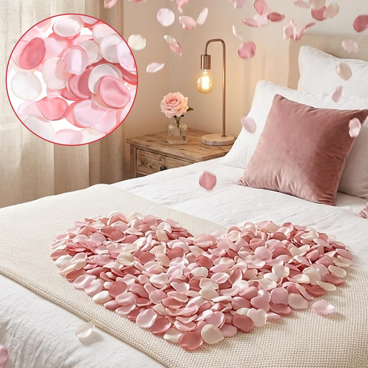 200 Pcs Fake Flower Petals Silk Rose Petals Artificial Flower Petal for Wedding Bridal Shower Romantic Night Aisle Reception Table Centerpieces Decor Pink