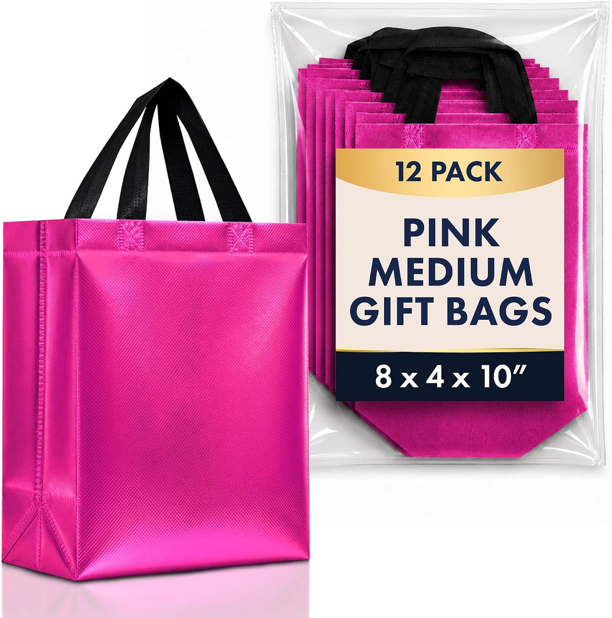 Set of 12 Reusable Medium Hot Pink Gift Bags with Handles