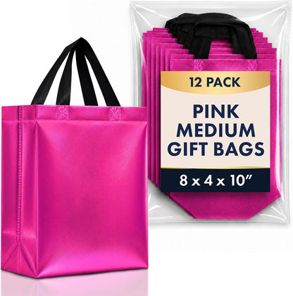 Set of 12 Reusable Medium Hot Pink Gift Bags with Handles