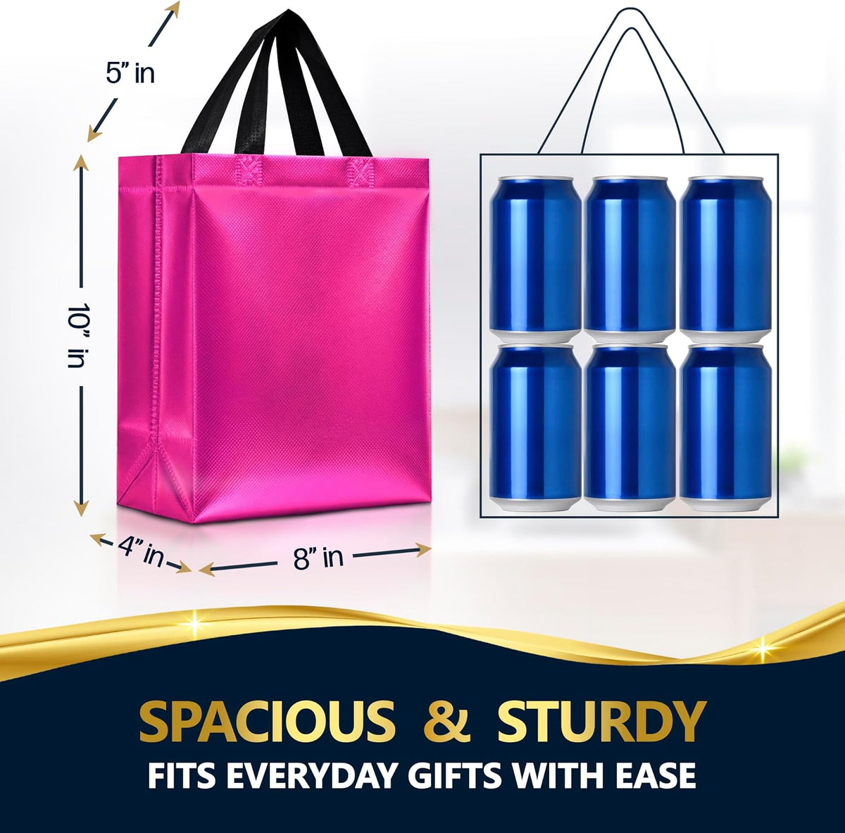 Set of 12 Reusable Medium Hot Pink Gift Bags with Handles