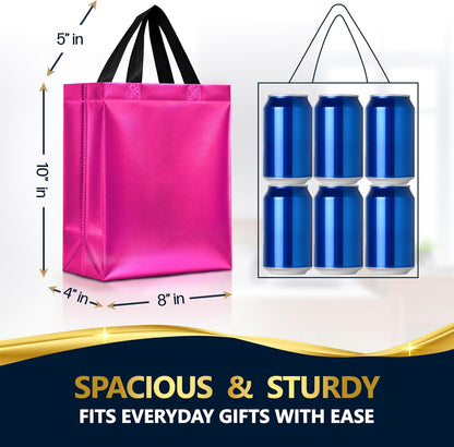Set of 12 Reusable Medium Hot Pink Gift Bags with Handles