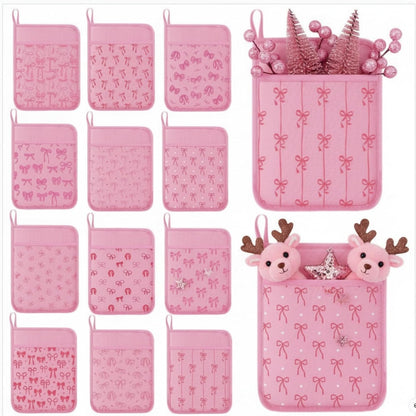 Layhit 12 Pcs Pink Bows Pot Holders with Pocket Coquette Kitchen Pot Holders for Kitchen Hot and Oven Heat Resistant Potholder Neighbor Gift Cookie Bag for Cooking Baking Home Gifting