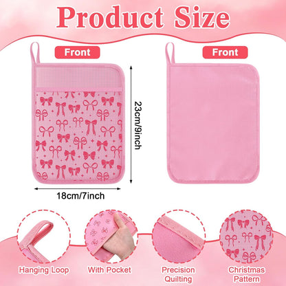 Layhit 12 Pcs Pink Bows Pot Holders with Pocket Coquette Kitchen Pot Holders for Kitchen Hot and Oven Heat Resistant Potholder Neighbor Gift Cookie Bag for Cooking Baking Home Gifting