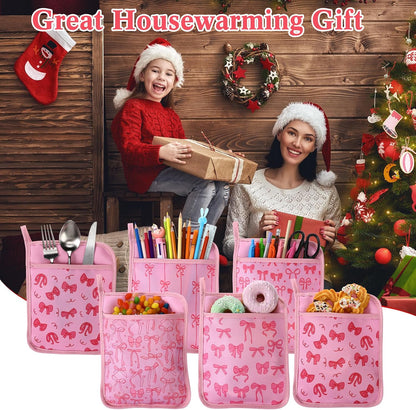Layhit 12 Pcs Pink Bows Pot Holders with Pocket Coquette Kitchen Pot Holders for Kitchen Hot and Oven Heat Resistant Potholder Neighbor Gift Cookie Bag for Cooking Baking Home Gifting