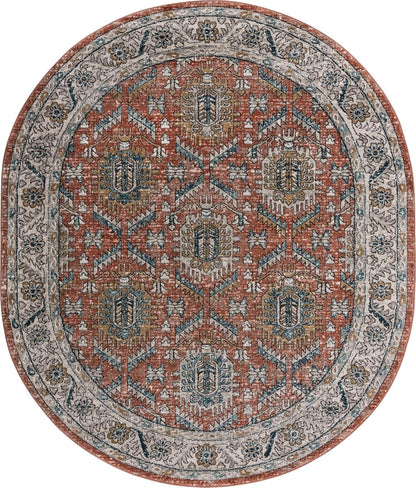 Nyla Collection Rug – 7' 10 x 10' Oval Salmon Pink Easy-Clean Textured Area Rug – Vintage Medallion Design for Living Rooms, Dining Rooms, and Bedrooms