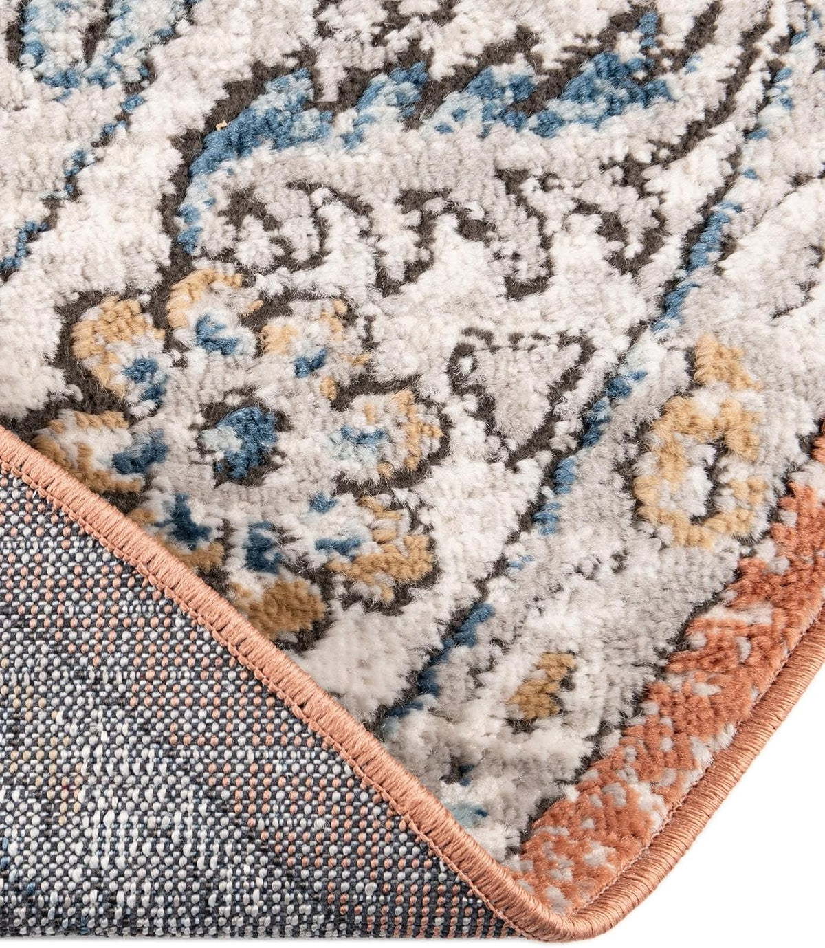 Nyla Collection Rug – 7' 10 x 10' Oval Salmon Pink Easy-Clean Textured Area Rug – Vintage Medallion Design for Living Rooms, Dining Rooms, and Bedrooms
