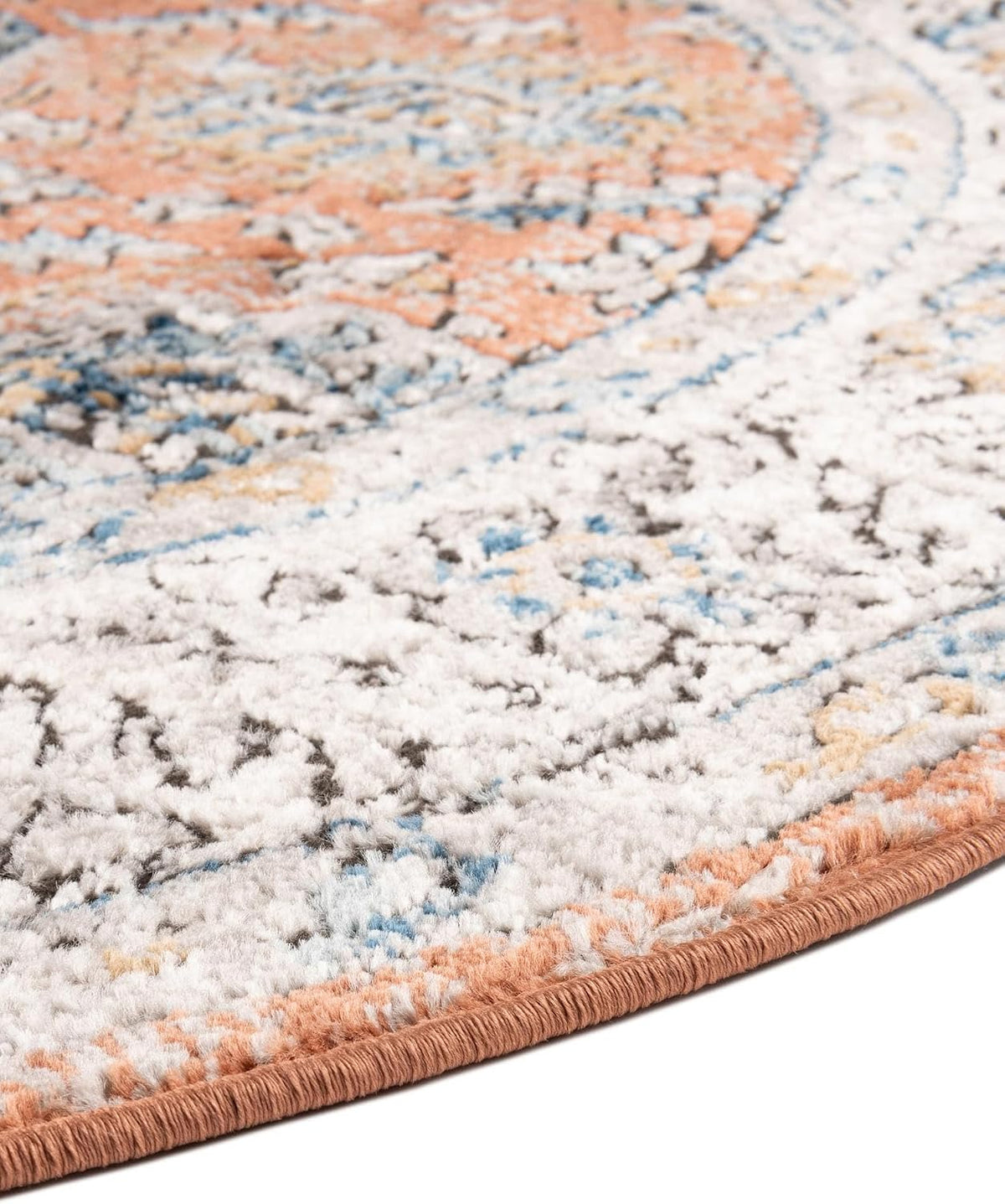 Nyla Collection Rug – 7' 10 x 10' Oval Salmon Pink Easy-Clean Textured Area Rug – Vintage Medallion Design for Living Rooms, Dining Rooms, and Bedrooms