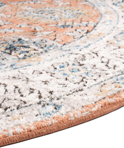 Nyla Collection Rug – 7' 10 x 10' Oval Salmon Pink Easy-Clean Textured Area Rug – Vintage Medallion Design for Living Rooms, Dining Rooms, and Bedrooms