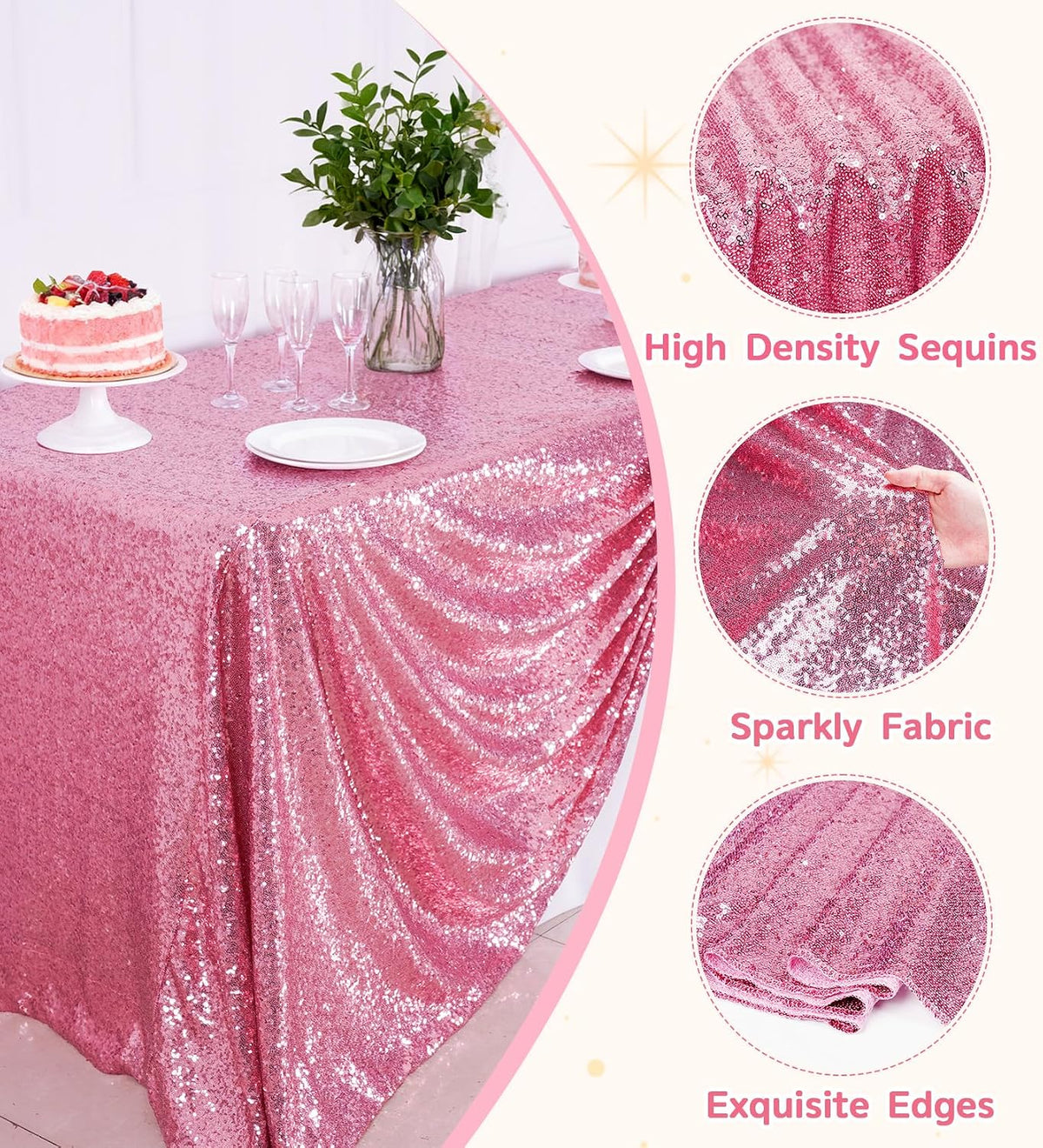 Fuchsia Pink Sequin Tablecloth 60''x102'' Rectangle Table Cloth 60''x102'' Sparkle Glitter Tablecloth for Birthday Party Wedding Valentine's Decoration