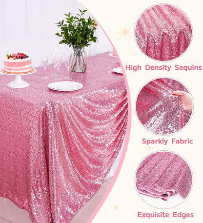 Fuchsia Pink Sequin Tablecloth 60''x102'' Rectangle Table Cloth 60''x102'' Sparkle Glitter Tablecloth for Birthday Party Wedding Valentine's Decoration