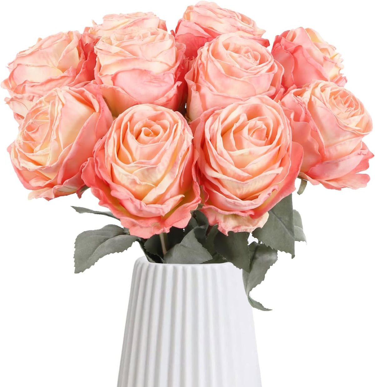 10PCS Roses Artificial Flowers Silk Flowers with Long Stem Fake Roses for Valentine's Day Wedding Bridal Bouquets Floral Arrangement Table Centerpieces Home Decoration(Peach)