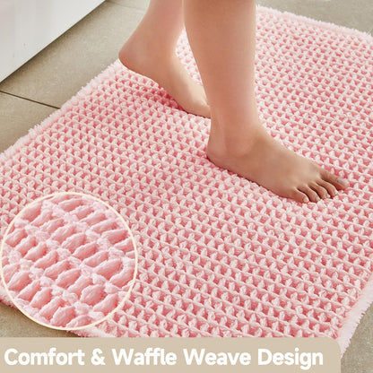 Waffle Bath Mat, Cute Bathroom Rugs Non Slip, 30x20 Light Peachy Pink