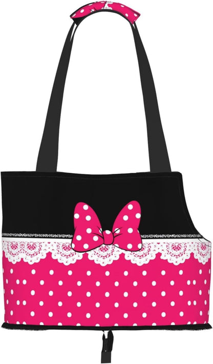 Polka Dots Pink Bow Dog Purse Carrier for Small Dogs Cats, Cute Portable Foldable Soft Sided Small Pet Carrier Tote Bag for Outdoor