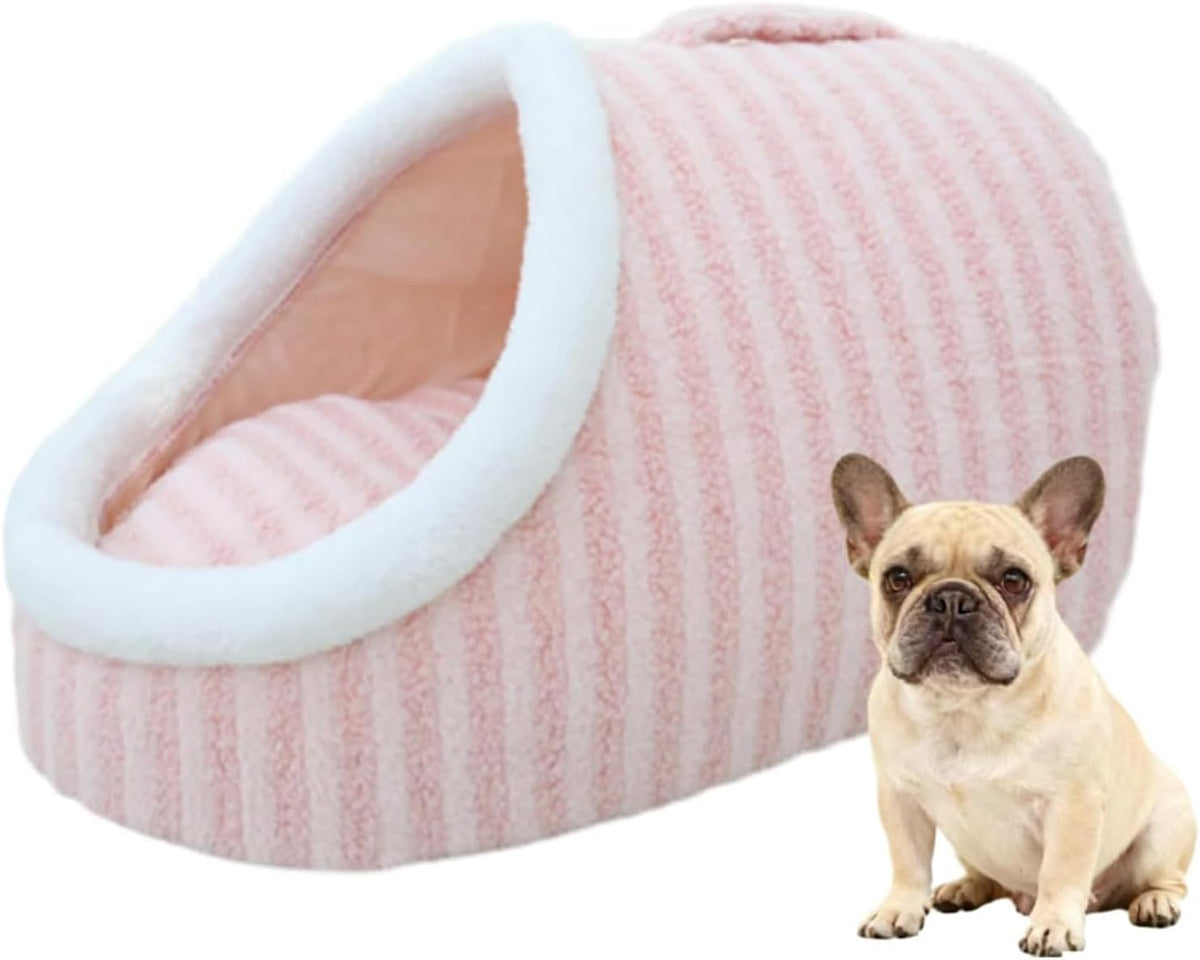 Warm Nest Dog Bed, Soft Cozy Pet Cave with Removable Cushion, Non-Slip Washable Soft Slipper Cave for Small and Medium Pets (Pink, Small)