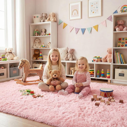 Soft Pink Fluffy Shag Pastel Area Rugs for Bedroom Girls Living Room 5x7 Ft