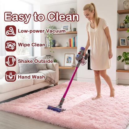 Soft Pink Fluffy Shag Pastel Area Rugs for Bedroom Girls Living Room 5x7 Ft