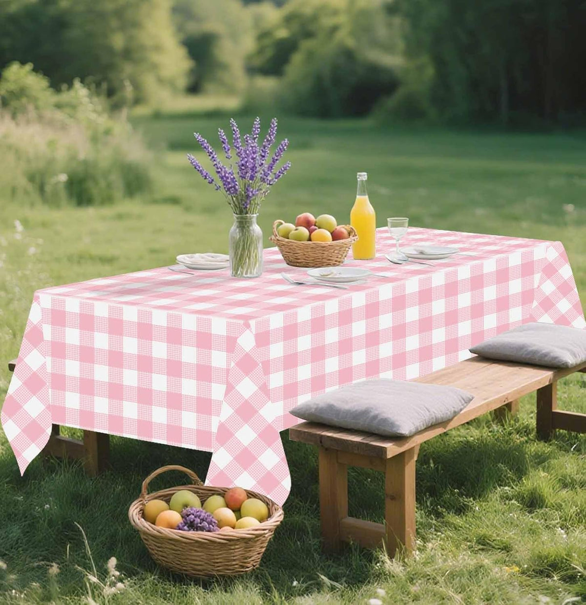3 Pack Light Pink Gingham Tablecloth Rectangle 54 x 108 Pink and White Checkered Table Cloth Disposable Plaid Table Cover Plastic for Birthday Baby Shower Picnic Wedding Party Supplies