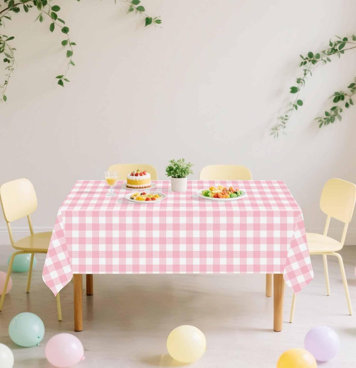 3 Pack Light Pink Gingham Tablecloth Rectangle 54 x 108 Pink and White Checkered Table Cloth Disposable Plaid Table Cover Plastic for Birthday Baby Shower Picnic Wedding Party Supplies