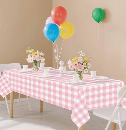 3 Pack Light Pink Gingham Tablecloth Rectangle 54 x 108 Pink and White Checkered Table Cloth Disposable Plaid Table Cover Plastic for Birthday Baby Shower Picnic Wedding Party Supplies