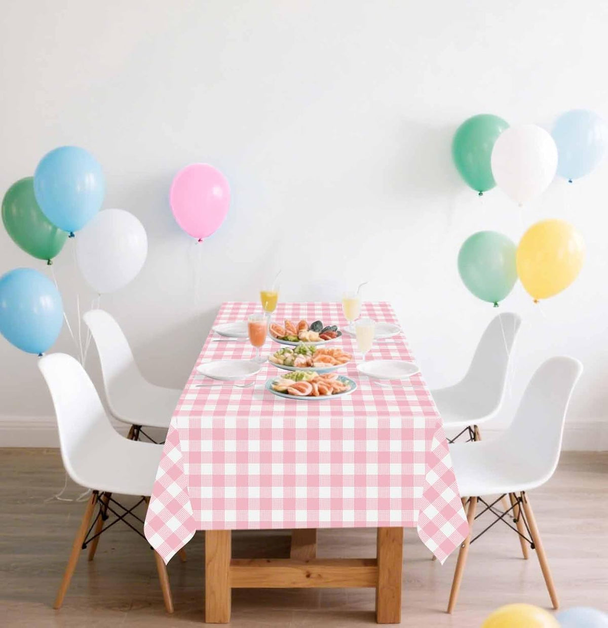 3 Pack Light Pink Gingham Tablecloth Rectangle 54 x 108 Pink and White Checkered Table Cloth Disposable Plaid Table Cover Plastic for Birthday Baby Shower Picnic Wedding Party Supplies