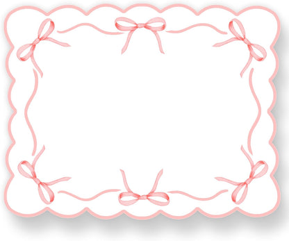 50 Sheets Pink Bow Paper Placemat Scalloped Bowknot Place Mat Cute Disposable Table Mat for Bachelorette Party Dinner Table, 16.5 x 12.9 Inch