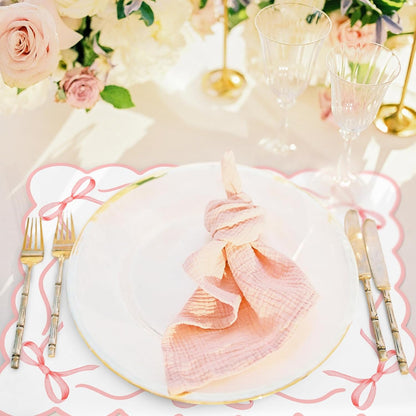 50 Sheets Pink Bow Paper Placemat Scalloped Bowknot Place Mat Cute Disposable Table Mat for Bachelorette Party Dinner Table, 16.5 x 12.9 Inch