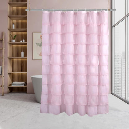 Pink Shower Curtain Sheer Ruffle Shower Curtain for Bathroom 72 in Long