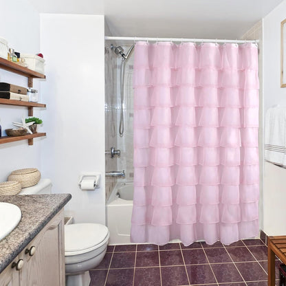 Pink Shower Curtain Sheer Ruffle Shower Curtain for Bathroom 72 in Long